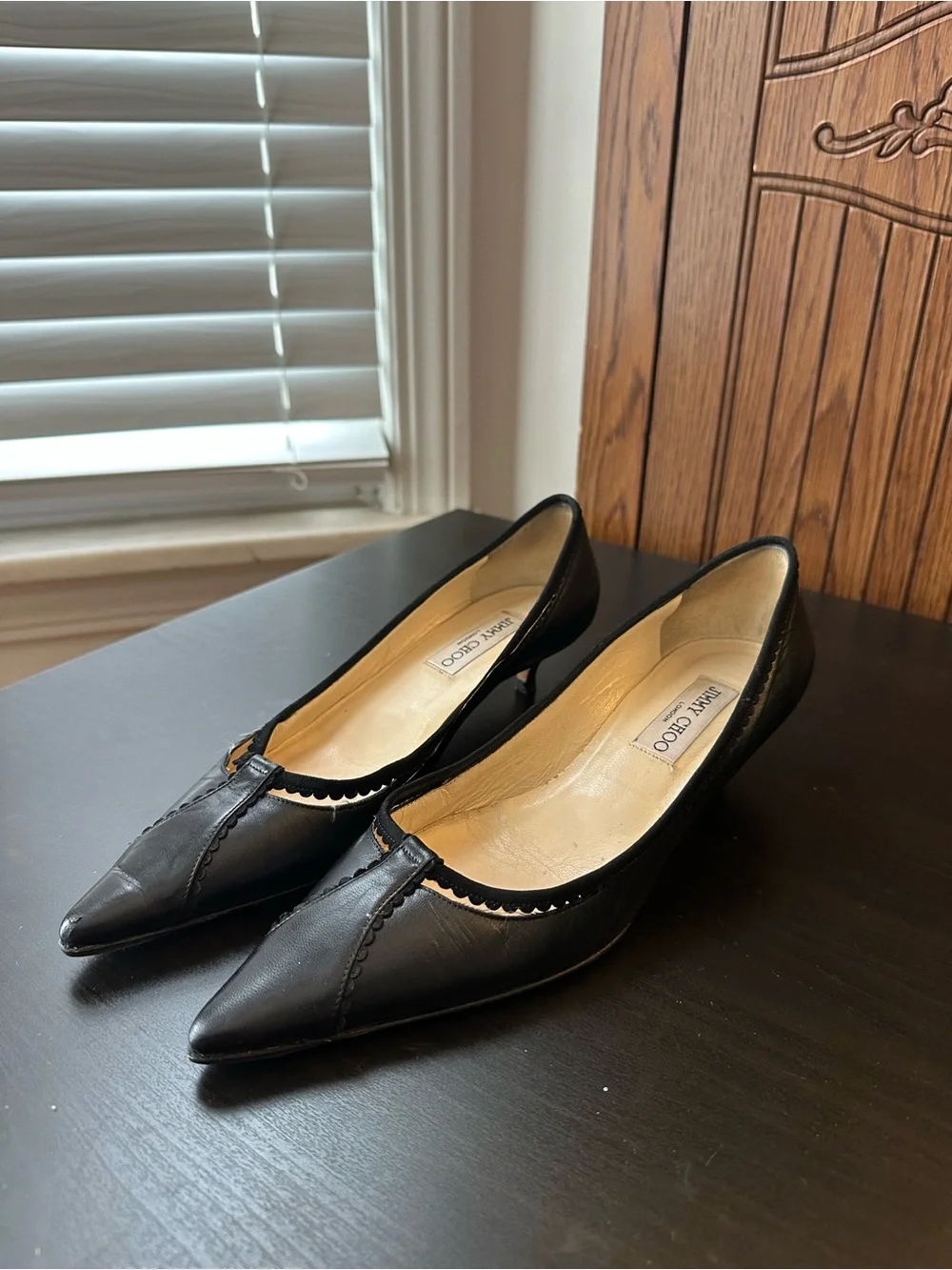 Jimmy Choo Black Pointed Toe Low Heel Pumps